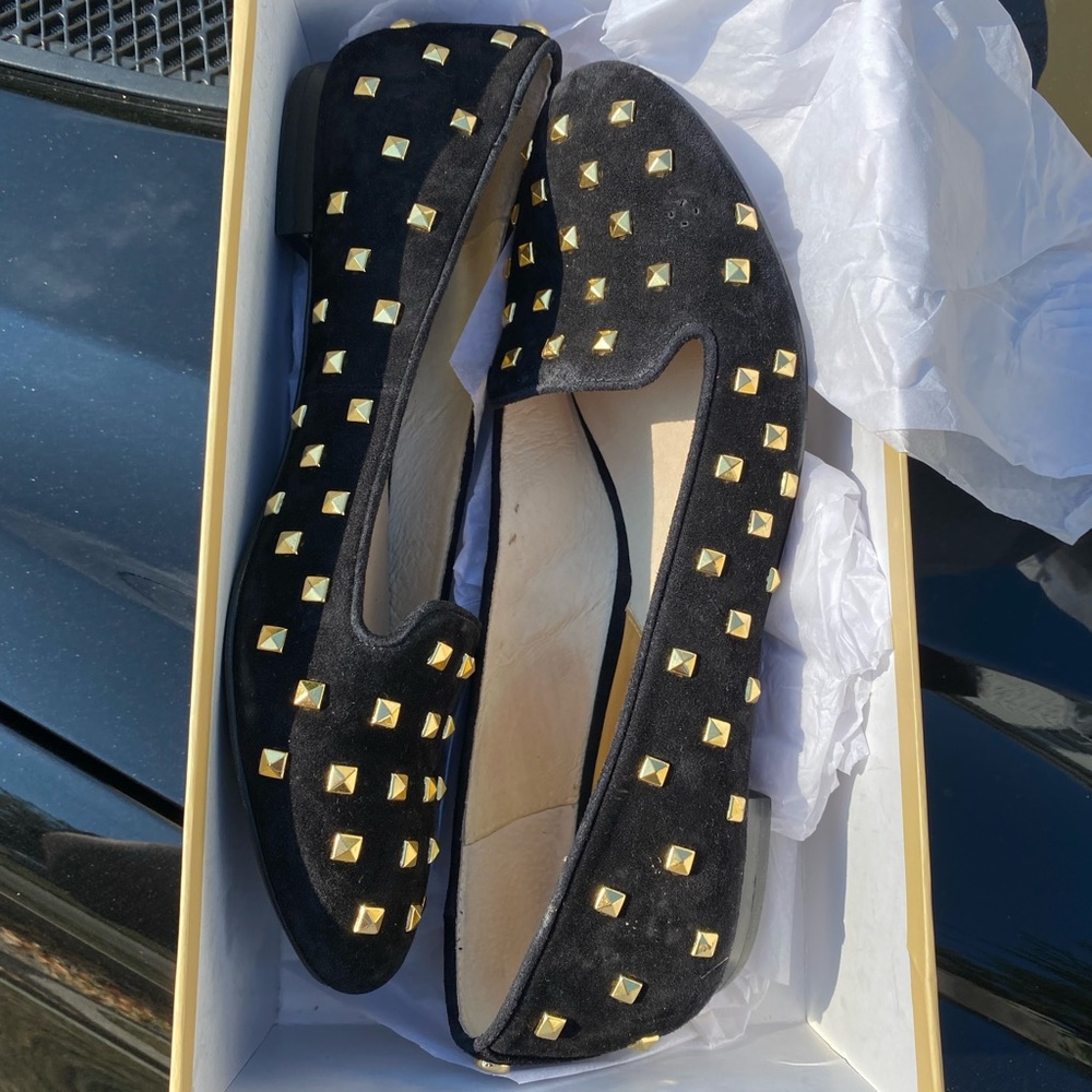 Michael Kors Suede Black Flats with Gold Jewels
